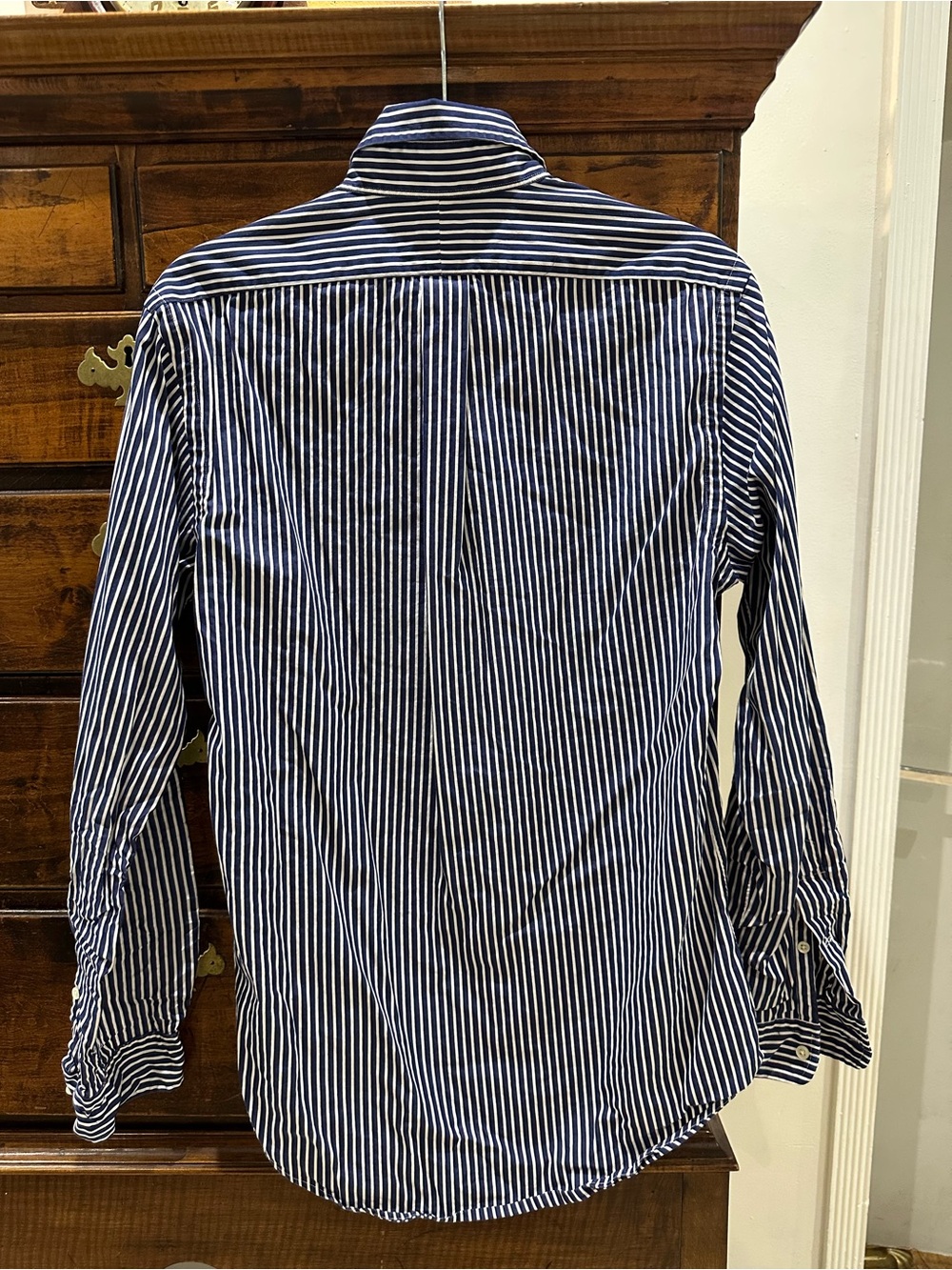 Ralph Lauren Navy and White Striped Button-Down Shirt with Yellow Pony - Picture 4 of 6